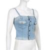 Personality Wash Blue Denim Small Vest Denim Crop Top Pocket Vintage Button Tops