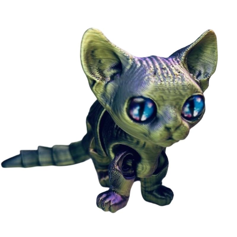 Flexible Joints Articulated Cats Fidgety Toy Desktop Pet Decorations 3D Printed Cats,Realistic Hairless Cats Statues