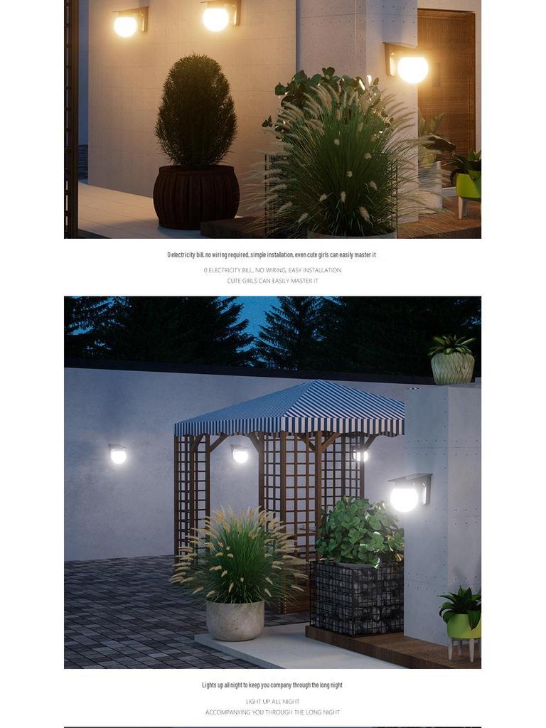 Round Solar Outdoor Wall Light for Home, Street, Balcony, Garden, and Courtyard