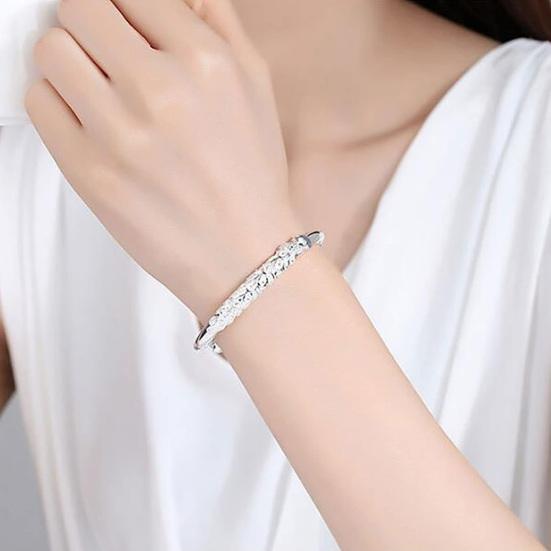 Women Bangle Copper Silver Color Curved Adjustable Smooth Polished Luster Wrist Jewelry Anniversary Birthday Gift Lightweight Bangle