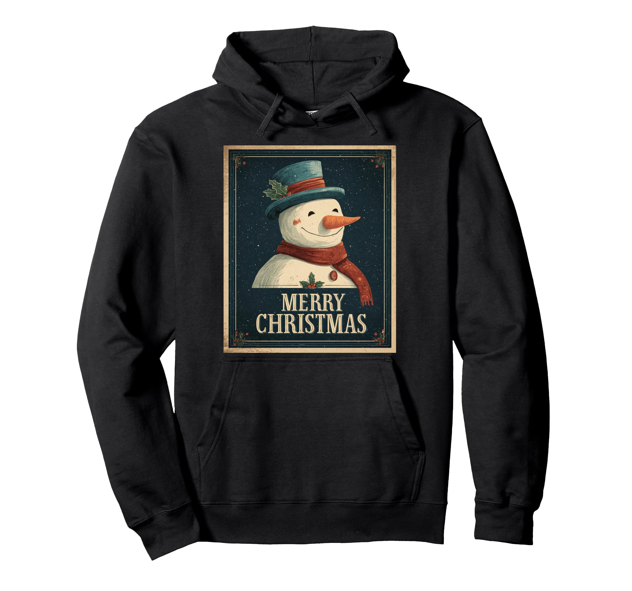 

Snowman Vintage Retro Art Deco Christmas Hoodie чёрный