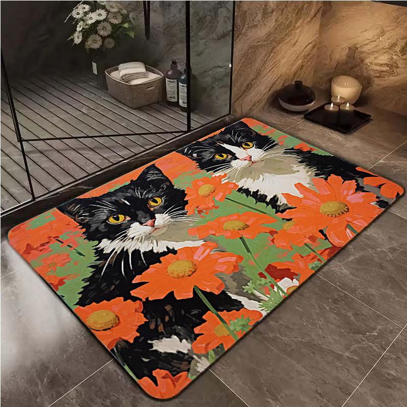 Cute Cat Decorative Floor Mat - Dirt & Wear-Resistant, Easy-Clean Entrance Mat