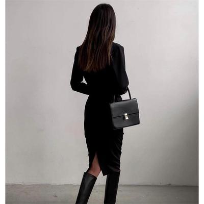 Women's Long Sleeve Round Neck French Retro Slim Long Dress Clothes Sale