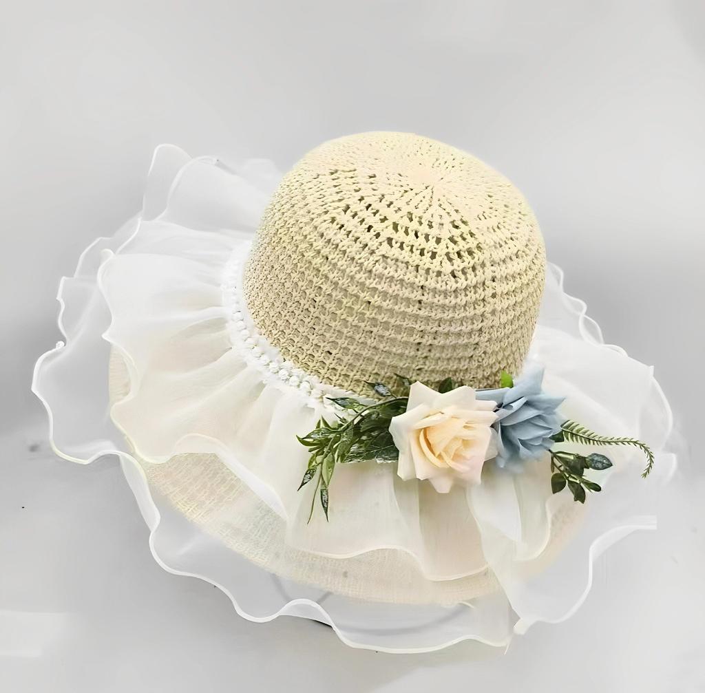 Summer Lace Bow Straw Hat With Brim French Style Beach Sun Hat For Women Elegant Casual Hat For Outdoor Activities