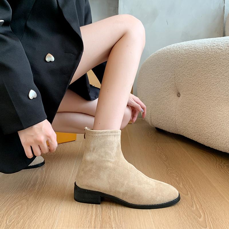 Fashion French Suede Women's Boots Retro Fashion Women's Short Boots 2024 Autumn and Winter Single Boots Thick Heel Slim Womens Shoes