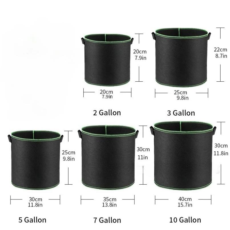 Vegetable/Flower/Plant Grow Bags 2/3/5/7/10 Gallon Thickened Non-Woven Grow Bags Aeration Fabric Pots with Handles Flower Pot