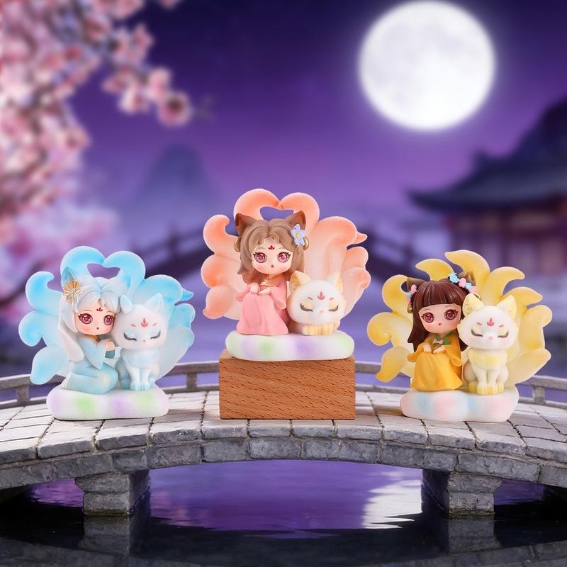 New Cartoon Nine Tailed Fox The Wise Fox Series Blind Box Flocking Process Ornament Model In Vehicle Decoration Surprise Gifts
