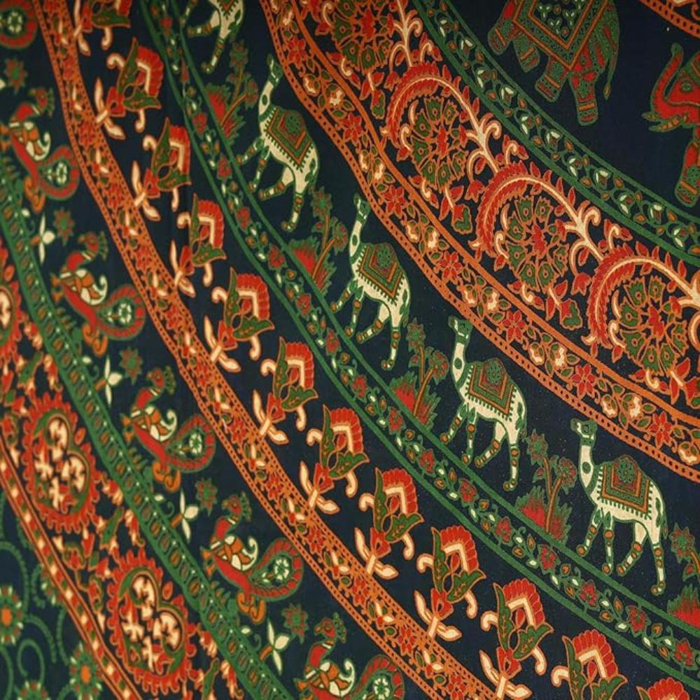 Bless International Beautiful Indian Bohemian Psychedelic Hippie Tree of Life Window Curtain Panels for Bedroom, Living(Green Elephant Camel)