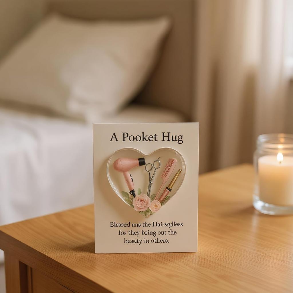 Mini Hairdresser Tools Heart Pocket Hugs for Hairstylists Inspirational with Greeting Card Christmas Thank You Gift for Women Men