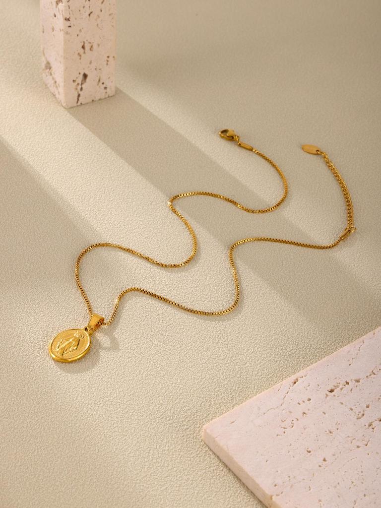 Qiong Yao 18k Gold-Plated Jesus Guardian Chain Necklace - Stainless Steel, Fashion Jewelry