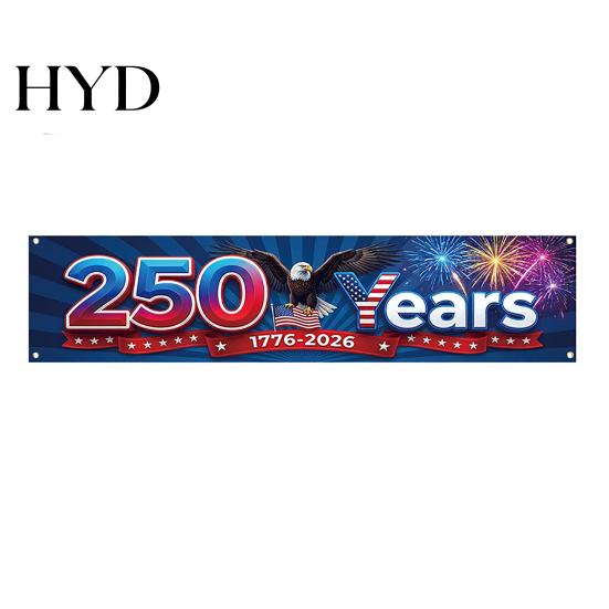 Independence Day Banner 250th Anniversary 6.5x1.5ft 250 Years of Freedom American Patriotic Decoration 1776-2026 Waterproof USA Porch Sign for