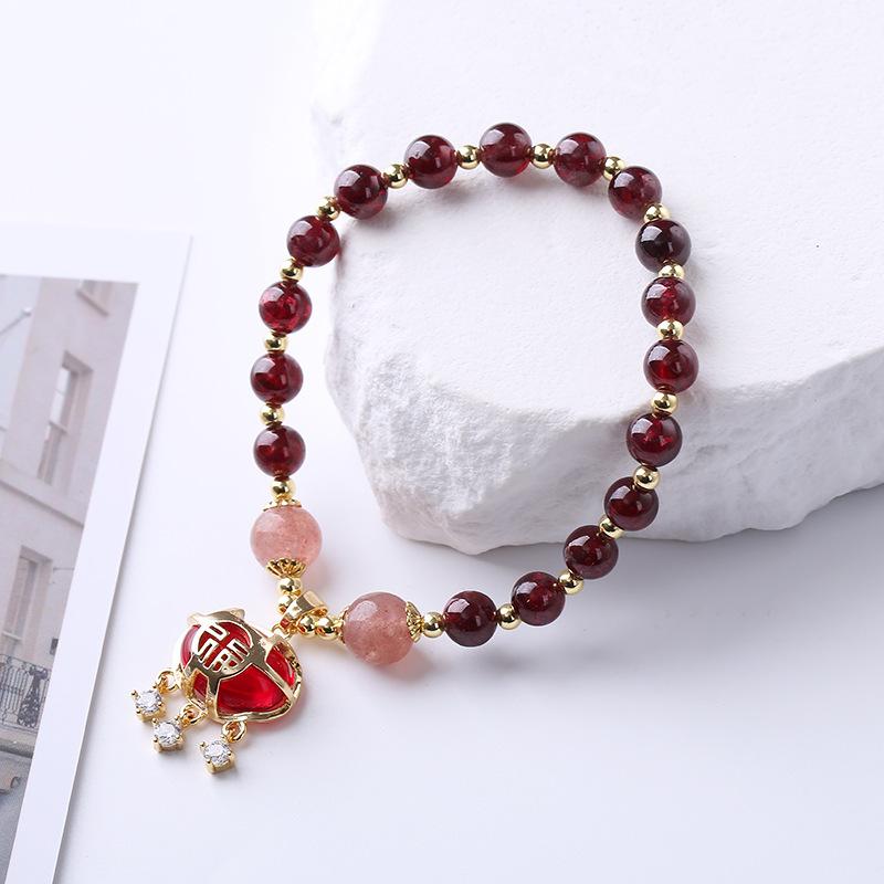 Natural Strawberry Crystal Garnet Bracelet Bangles Women Fashion Jewelry Accessories Gift