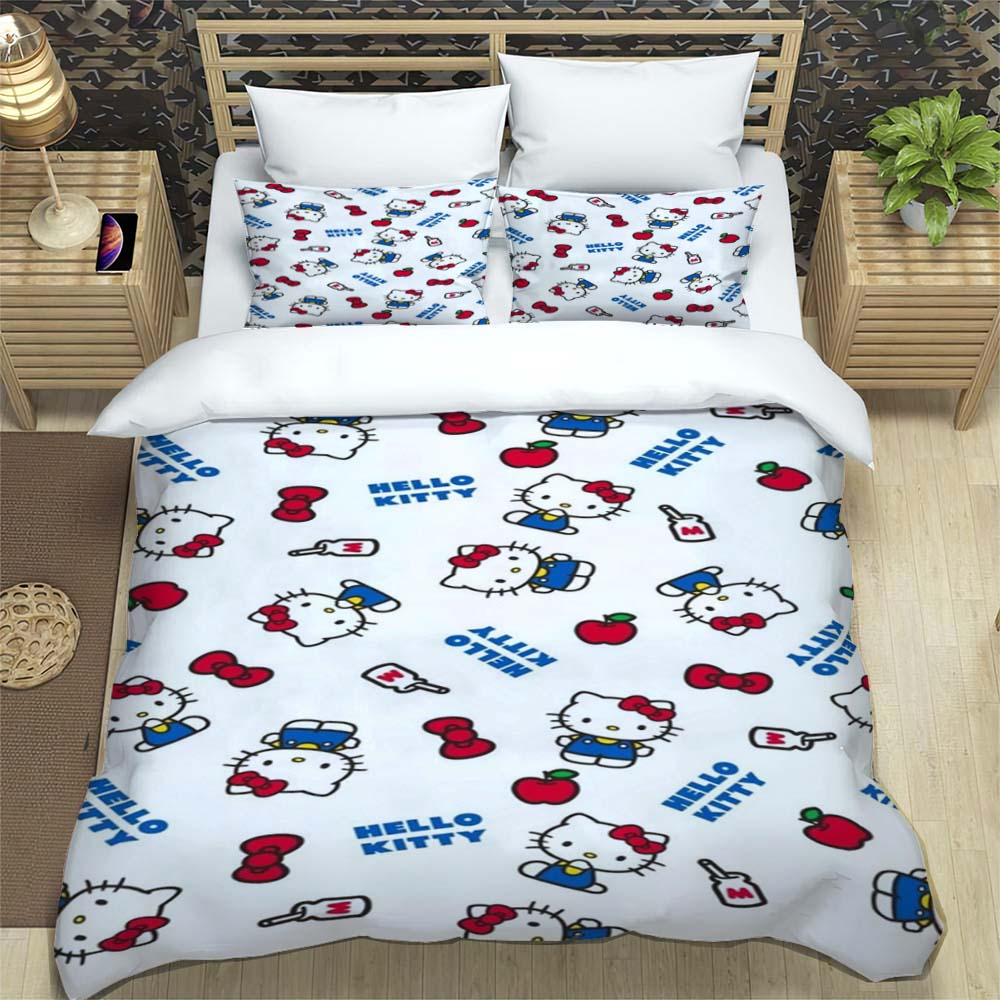 

2026 New Hello Kitty Duvet Cover and Pillowcase Set, 3D Printed Cute Home Decor, Creative Plus Size Bedding Set, 135x200cm