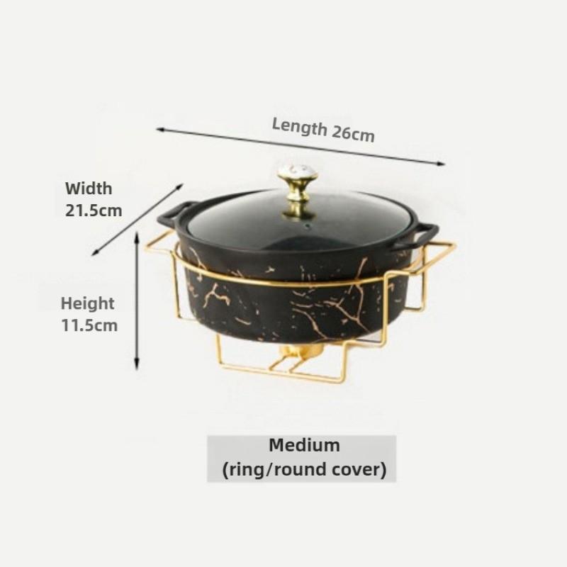 Marble Gold Pattern Nordic Double Ear Ceramic Pot Household Round Soup Pot Tableware Creative Casserole Rack With Candle Holder