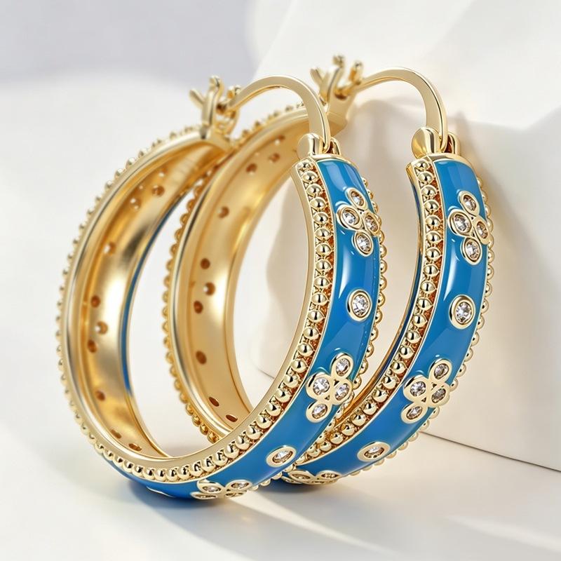 Elegant Court Style Enamel Hoops Earrings Women's Elegant Temperament Party Banquet Earrings Charm Jewelry