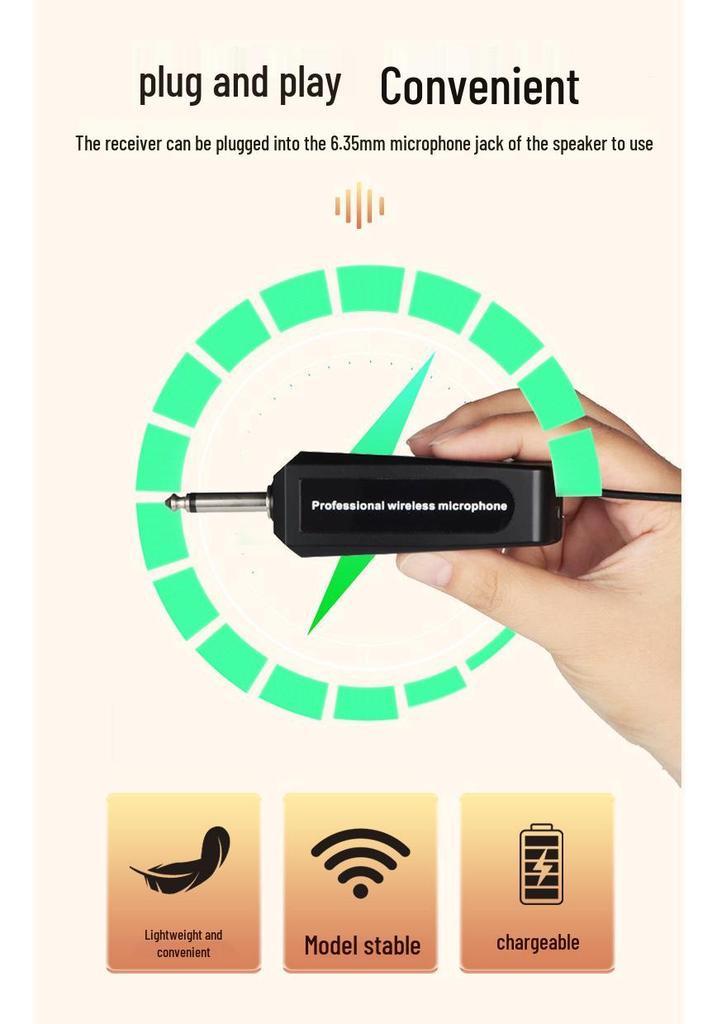 UHF Dual Wireless Microphone for Home Live Performance, Rechargeable with High-Quality Sound