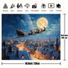 2D Christmas Night Backdrop, Santa Sleigh with Moon and City Lights Background