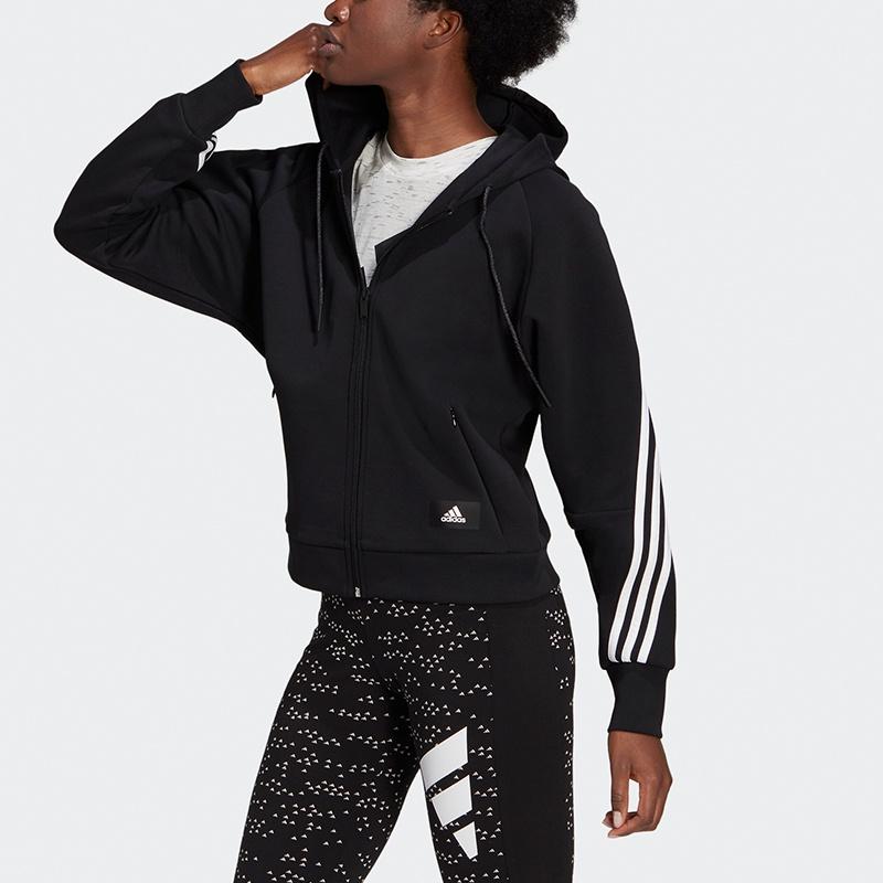 (WMNS) Adidas Sportswear Wrapped 3-Stripes Full-Zip Hoodie Asia Sizing 'Black White' Women's GL0339
