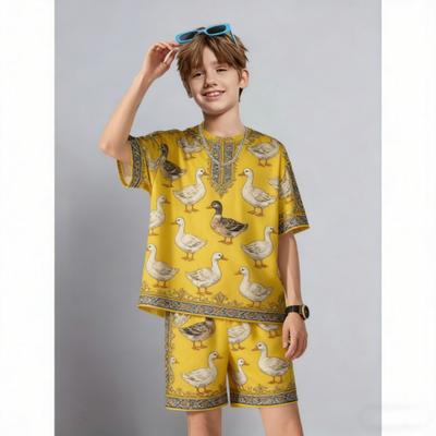 Kids Set Fashion Animal Duck Printed Kids T-shirt and Shorts 2 Piece Set Summer Casual Outdoor Boys and Girls Outfit Kids Clothing