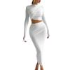 Women's Neckline Long-sleeved Crop Top Slim-fit Trouser Skirt Suit