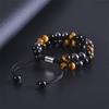 Mens Adjustable Double Layer Natural Tigers Eye Bracelet With Black Agate Hematite Beads 8mm