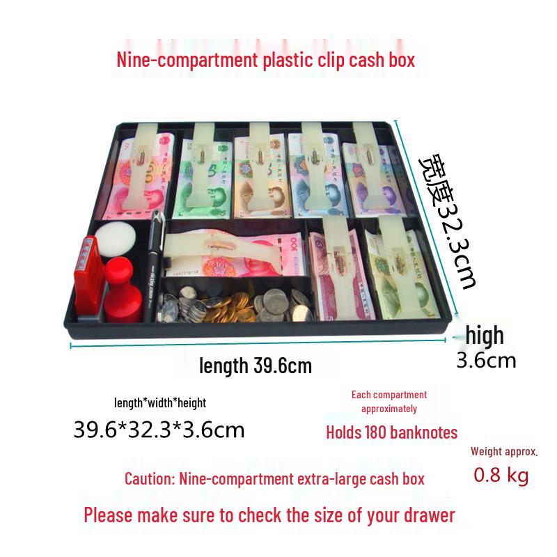 Kassenschublade mit fünf Fächern und Metallklammern