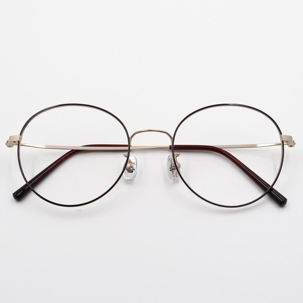 Alloaiweeo [Alo Basic] Al8204 1614G Semi-Oversized Round Brown/Gold Metal Glasses