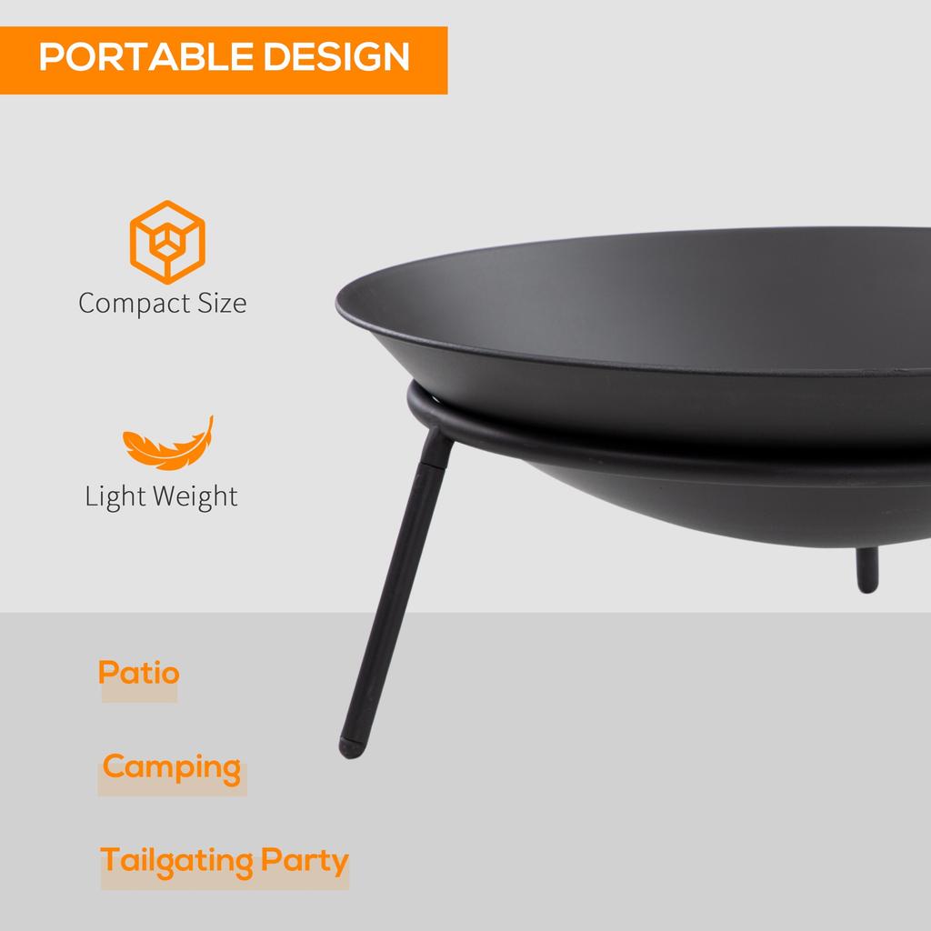 Outdoor Fire Pit Portable Round Firepit With Poker For Garden Camping Bonfire Picnic Dia 47 X 21 Cm Black