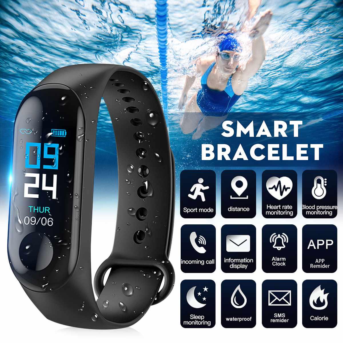 

Водонепроницаемый M3 Смарт-часы Band Спорт Smart Wristband Смарт-часы Спортивный браслет