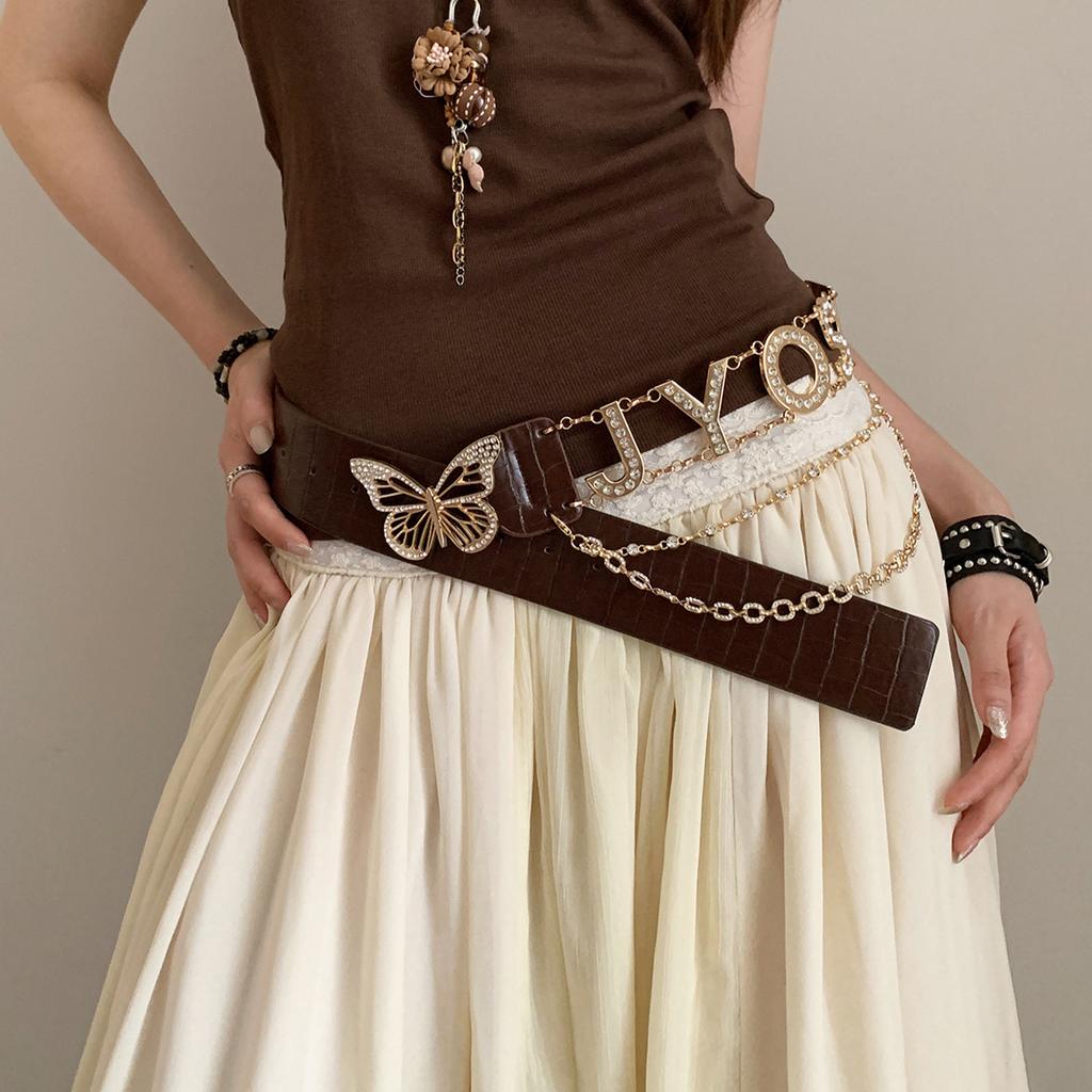 Vintage Western Rivet Belt Female Ethnic Bohemian Belt with Skirt Pants Belt Waist Seal Accessories Brown