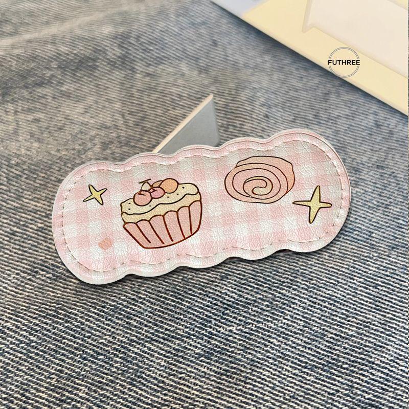 

Foldable Mini Phone Holder - Cartoon Design, Leather Back Sticker, Metal, Ideal for Students and Binge-Watching. French Bread