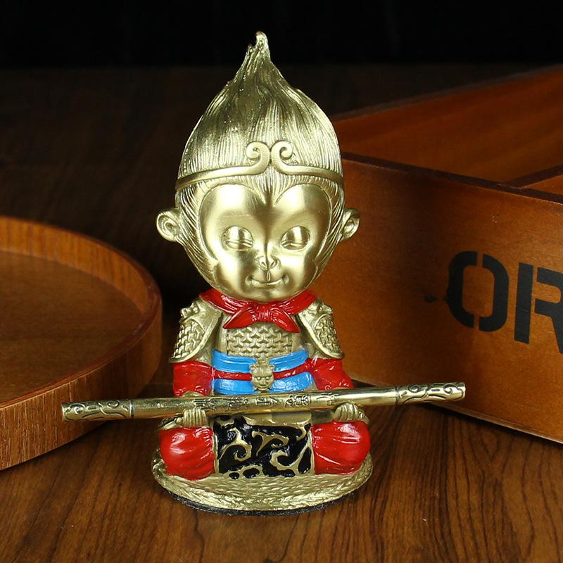 Brass Wukong Office Car Dashboard Pure Ornament Gift Box Sitting Zodiac Monkey Copper Craft