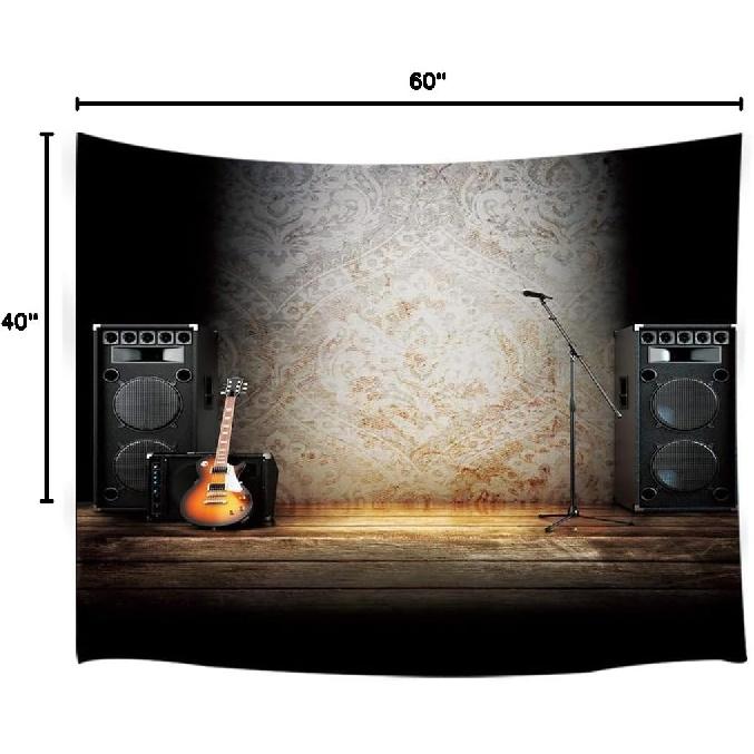 NYMB Music Tapestry Wall Hanging, Vintage Guitar on Wood Stage Wall Tapestry Art for Home Decorations Dorm Decor Living Room Bedroom Bedspread,