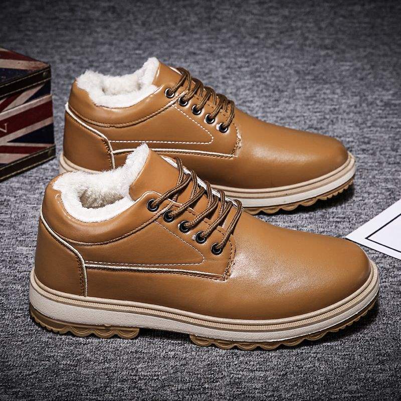 Snow Boots Men's Winter Warm Velvet Northeast Thickened Martin Boots Trendy Versatile High-top British Style Tooling Boots Cotton Shoes