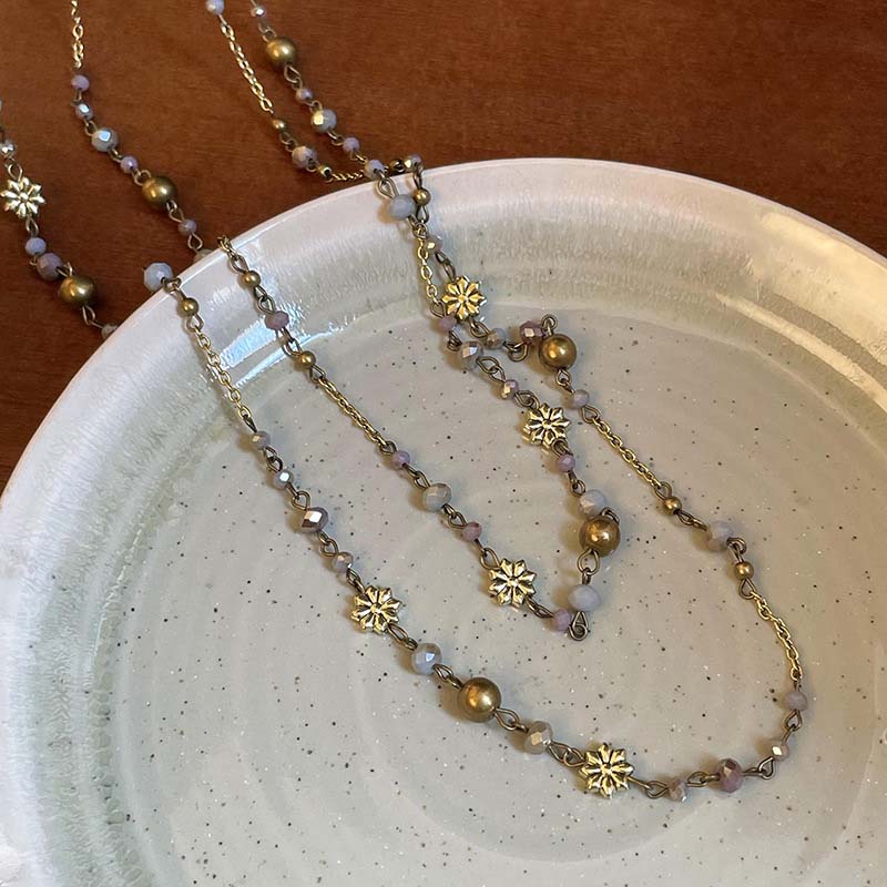 

Винтажные двухслойные ожерелья с цепочками из бисера в виде цветов для женщин, богемный этнический стиль, цепочка для свитера из стекляруса, циркон