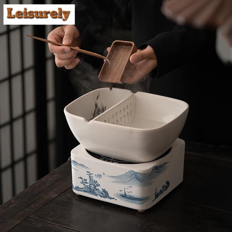 Retro Soda Glaze Ceramic Teapot Hand-painted Landscape Lifting Beam Pot Boiling Water Side Handle Kettle For Electric Stove