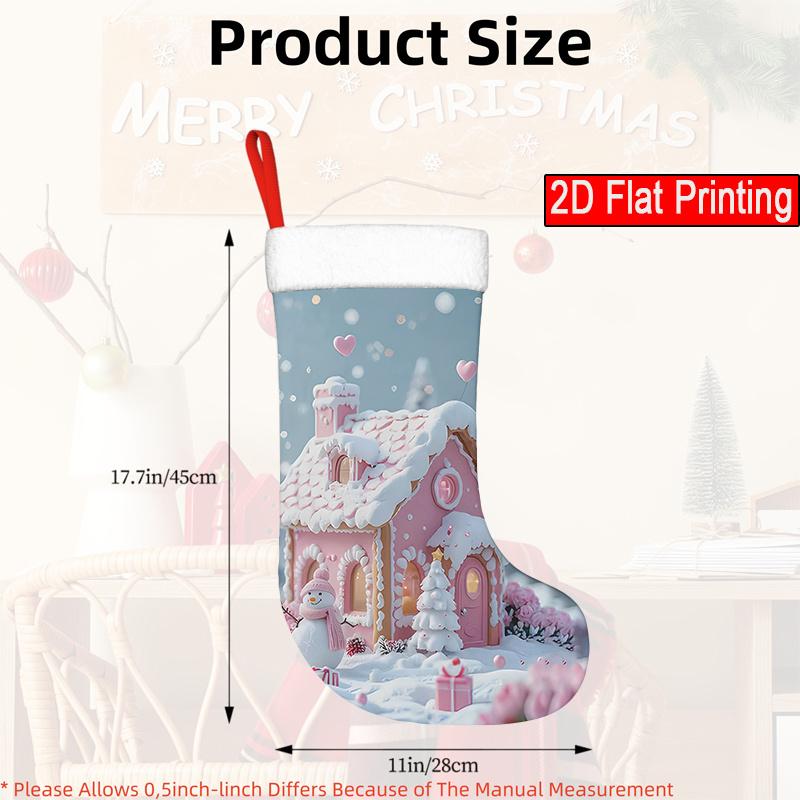 Christmas Decoration Fireplace Hanging Stocking1pc Christmas-Themed, Winter Gingerbread House Design with Ball