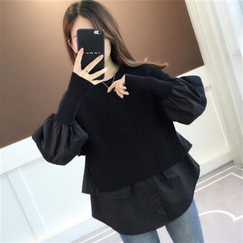 

Вязаный свитер женский осенне-зимний новый ленивый ветер сращивание свитер свободный модный топ one size fits all