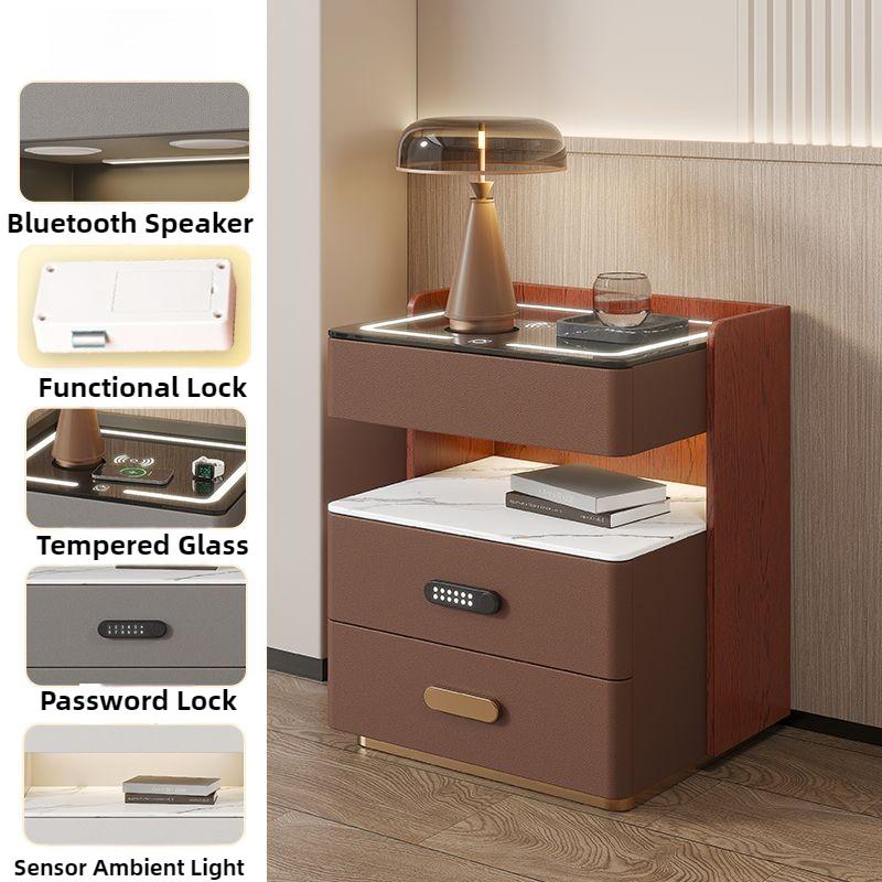 Smart Bedside Tables Luxury Night Table Aesthetic Wireless Charging Nightstand Modern Multifunctional LED Light Nightstands
