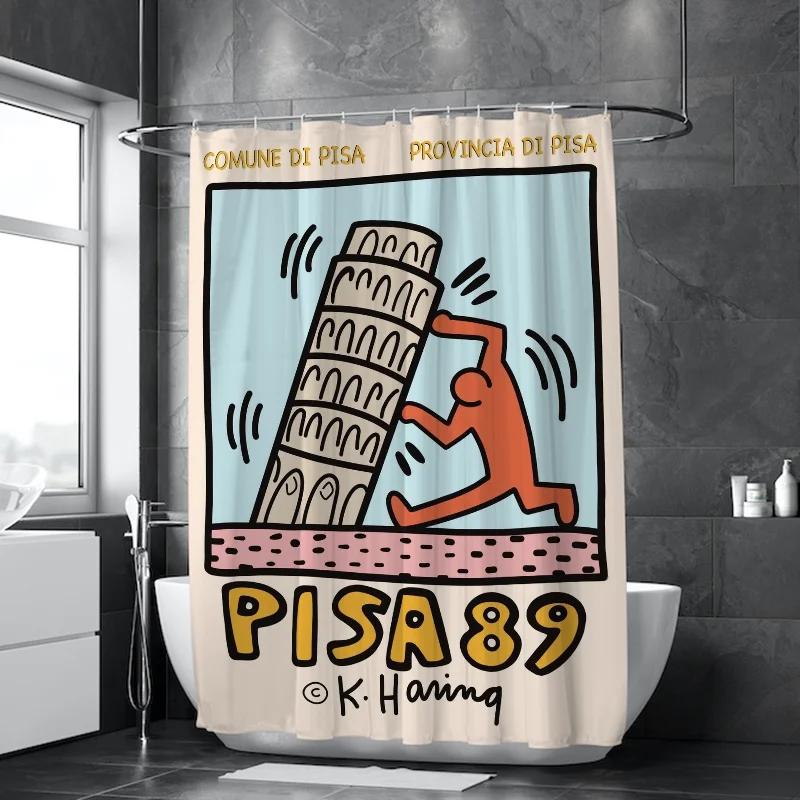 

Кит Харинг Занавеска для ванной Занавески для душа Для аксессуаров для ванной Комнаты для ванной Водонепроницаемый Домашний Тканевый Оттенок 90x180cm