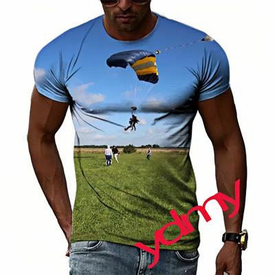 Tide Fashion Summe Parachute Picture Camiseta Masculina Casual Estampa Camisetas Hip Hop Personalidade Gola Redonda Manga Curta Tops