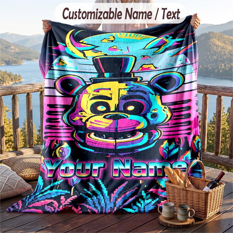 Five Nights At Freddy’s Flannel Blanket, Personalized Custom Name Text, Soft Warm Plush Throw Blanket For Gift