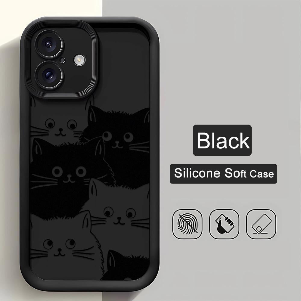 Cute Cartoon Cat Phone Case iPhone 15 Pro Max 11 12 13 16 14 Plus Silicone Shockproof Case Lens Protector Shell