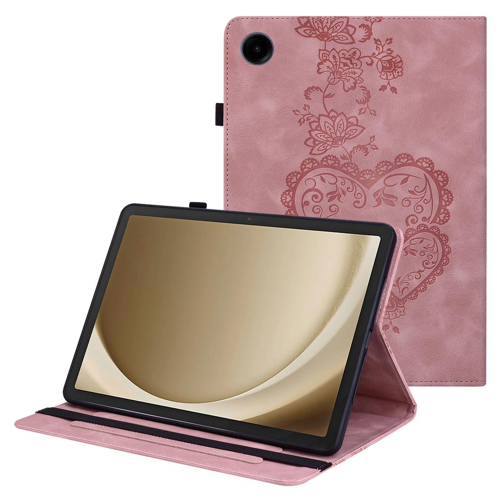 For Samsung Galaxy Tab A11+/A9+ Leather Case Heart Imprint Foldable Stand Card Slot Stylus Holder Tablet Cover