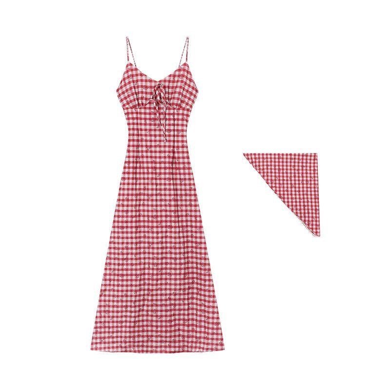 

Красное летнее платье в стиле отпуска с открытой спиной и облегающего силуэта Red lattice with turban L