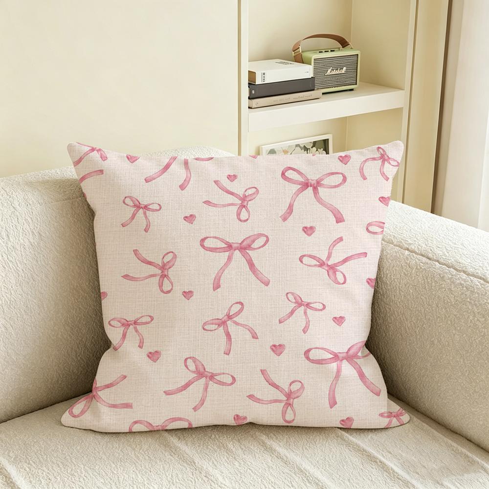 Pattern Pink Bow Cherry Cushion Cover Natural Linen Pillowcase Set AllinOne Decor for Sofa Bedroom Chair