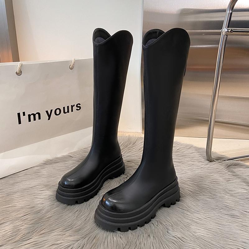 Platform Thick Heels Women Knee High Boots Fashion Stretch Slim Long Booties Street Style Winter Design Shoes De Mujer