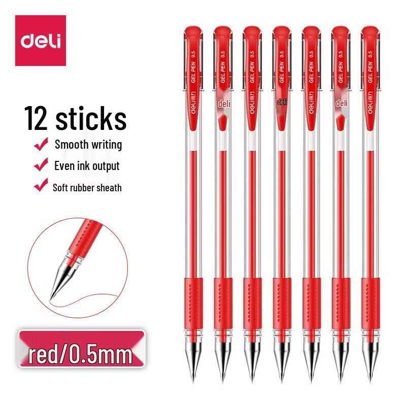 Deli 0.5mm Classic Bullet-Tip Red Gel Pens (144 Count)