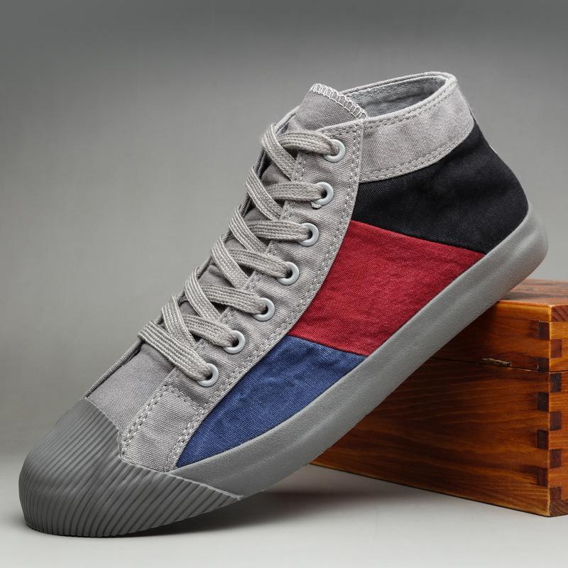 Men's High-top Canvas Shoes Trendy Mixed Colors Mens Casual Shoes Breathable Comfortable Men Sneakers Retro Style Male Shoes