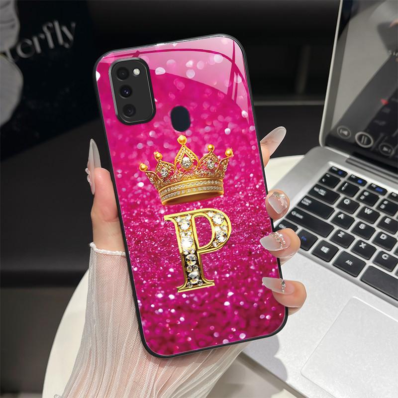 Für Samsung M21 M31 M21S M31S Hülle Modische Buchstaben Hartes Gehärtetes Glas Rückseitenabdeckungen Für Samsung Galaxy M30s M 31 M 21 Handyhülle